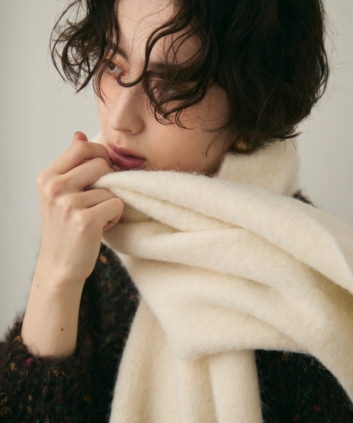 45R ウールストール　ショールマフラー 45R - 45R✨45rpm 縮絨ウール 水玉 ドット柄 バイカラー ストール