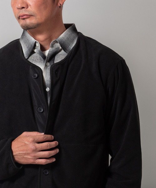 セール】(SA) 無地 フリース ノーカラージャケット（ノーカラー