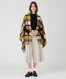 ブルーレーベルクレストブリッジ　フード　フリンジストール ポンチョ　大判ストール クレストブリッジチェックフード付きストール（マフラー