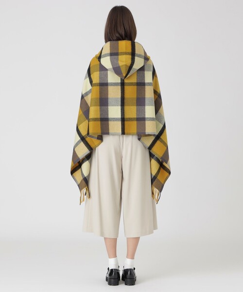 BLUE LABEL CRESTBRIDGE フード付き チェック柄ポンチョ クレストブリッジチェックフード付きストール（マフラー）｜BLUE LABEL