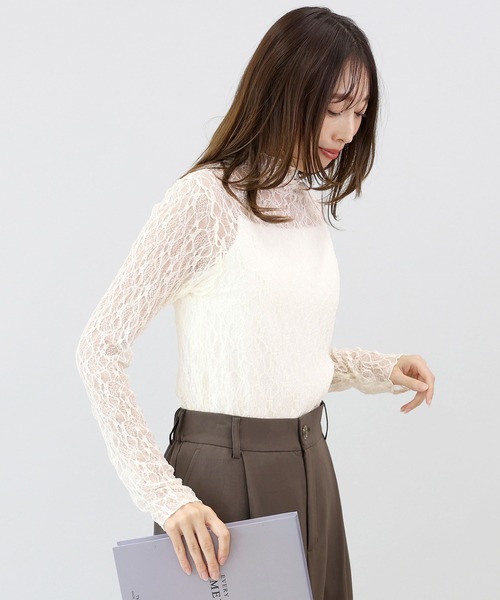 Aletta vita（アレッタビータ）の「ストレッチレースボトルネックプルオーバー（Tシャツ/カットソー・レディース・ブラック/アイボリー・M）」の20枚目の写真