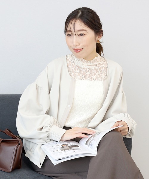 Aletta vita（アレッタビータ）の「ストレッチレースボトルネックプルオーバー（Tシャツ/カットソー・レディース・ブラック/アイボリー・M）」の15枚目の写真