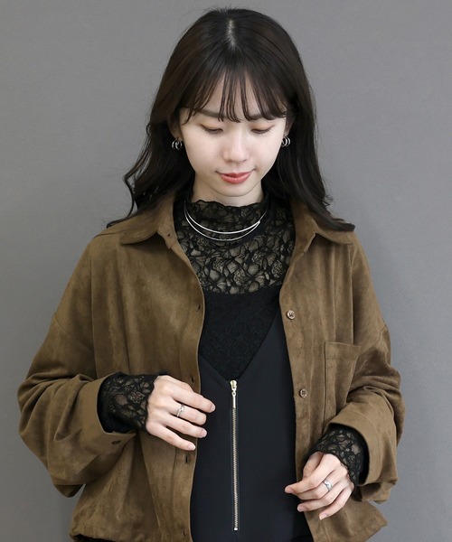 Aletta vita（アレッタビータ）の「ストレッチレースボトルネックプルオーバー（Tシャツ/カットソー・レディース・ブラック/アイボリー・M）」の6枚目の写真