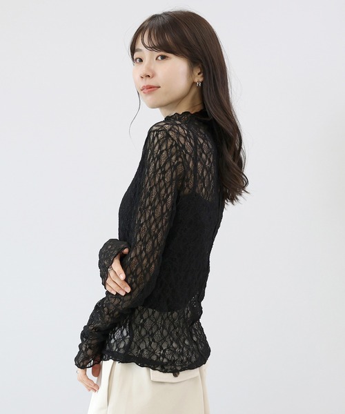 Aletta vita（アレッタビータ）の「ストレッチレースボトルネックプルオーバー（Tシャツ/カットソー・レディース・ブラック/アイボリー・M）」の11枚目の写真
