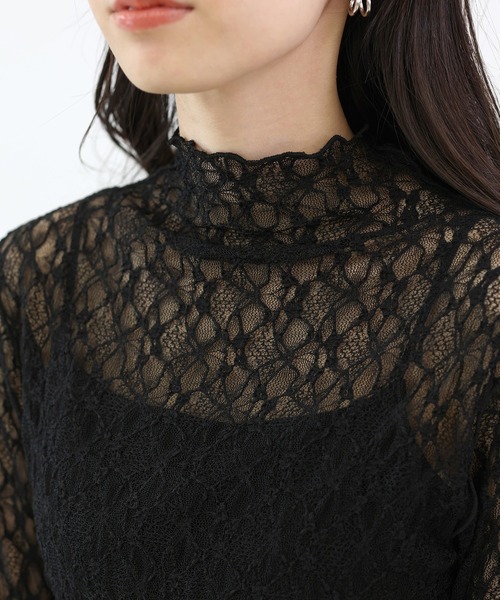 Aletta vita（アレッタビータ）の「ストレッチレースボトルネックプルオーバー（Tシャツ/カットソー・レディース・ブラック/アイボリー・M）」の12枚目の写真