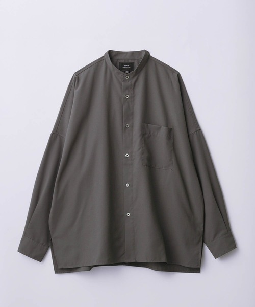 SLICK（スリック）の「【SLICK/スリック】Cotton-like Broad Band Collar Dolmansleeve Relax Shirt/コットンライクブロードバンドカラードルマンスリーブリラックスシャツ（シャツ/ブラウス・メンズ・スミクロ/カーキ/ブラック・3/2/1）」の3枚目の写真