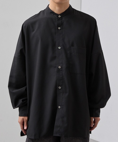 SLICK（スリック）の「【SLICK/スリック】Cotton-like Broad Band Collar Dolmansleeve Relax Shirt/コットンライクブロードバンドカラードルマンスリーブリラックスシャツ（シャツ/ブラウス・メンズ・スミクロ/カーキ/ブラック・3/2/1）」の4枚目の写真