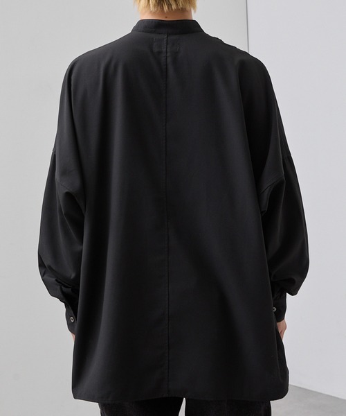 SLICK（スリック）の「【SLICK/スリック】Cotton-like Broad Band Collar Dolmansleeve Relax Shirt/コットンライクブロードバンドカラードルマンスリーブリラックスシャツ（シャツ/ブラウス・メンズ・スミクロ/カーキ/ブラック・3/2/1）」の6枚目の写真