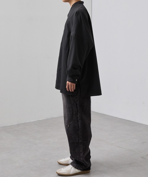 SLICK（スリック）の「【SLICK/スリック】Cotton-like Broad Band Collar Dolmansleeve Relax Shirt/コットンライクブロードバンドカラードルマンスリーブリラックスシャツ（シャツ/ブラウス・メンズ・スミクロ/カーキ/ブラック・3/2/1）」の8枚目の写真