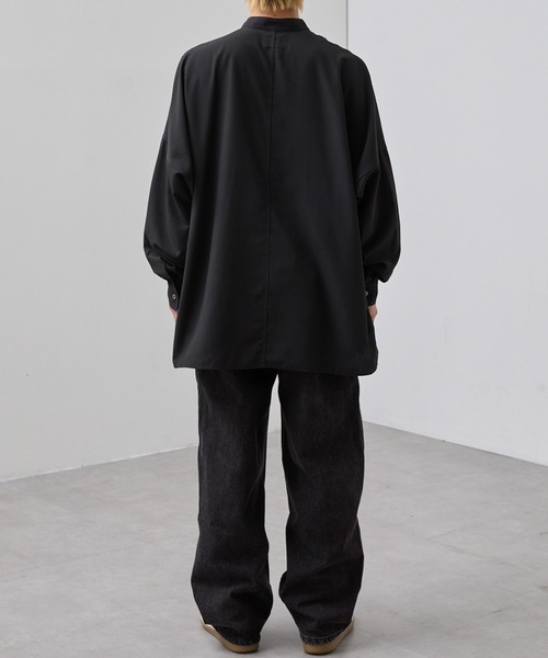 SLICK（スリック）の「【SLICK/スリック】Cotton-like Broad Band Collar Dolmansleeve Relax Shirt/コットンライクブロードバンドカラードルマンスリーブリラックスシャツ（シャツ/ブラウス・メンズ・スミクロ/カーキ/ブラック・3/2/1）」の9枚目の写真