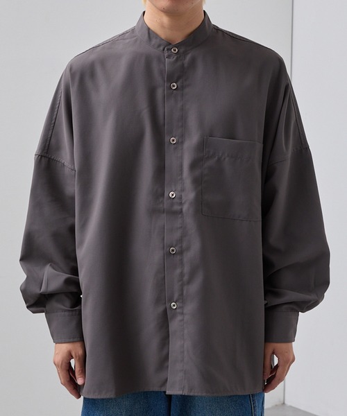 SLICK（スリック）の「【SLICK/スリック】Cotton-like Broad Band Collar Dolmansleeve Relax Shirt/コットンライクブロードバンドカラードルマンスリーブリラックスシャツ（シャツ/ブラウス・メンズ・スミクロ/カーキ/ブラック・3/2/1）」の10枚目の写真