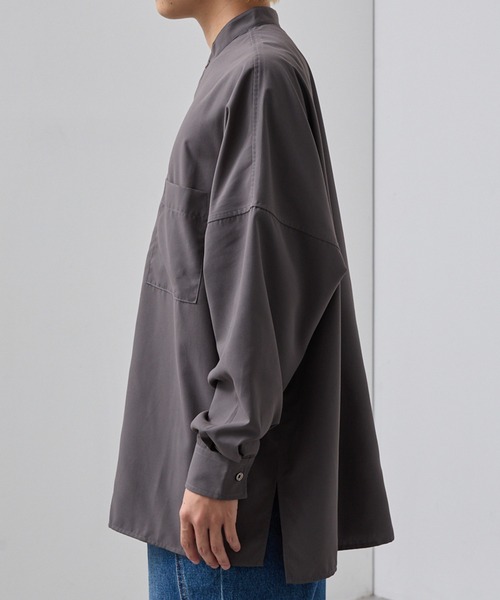 SLICK（スリック）の「【SLICK/スリック】Cotton-like Broad Band Collar Dolmansleeve Relax Shirt/コットンライクブロードバンドカラードルマンスリーブリラックスシャツ（シャツ/ブラウス・メンズ・スミクロ/カーキ/ブラック・3/2/1）」の11枚目の写真