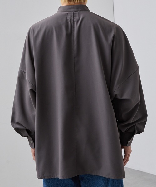 SLICK（スリック）の「【SLICK/スリック】Cotton-like Broad Band Collar Dolmansleeve Relax Shirt/コットンライクブロードバンドカラードルマンスリーブリラックスシャツ（シャツ/ブラウス・メンズ・スミクロ/カーキ/ブラック・3/2/1）」の12枚目の写真