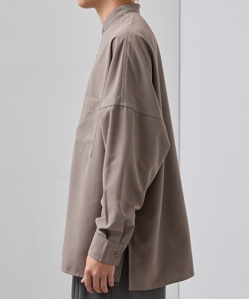 SLICK（スリック）の「【SLICK/スリック】Cotton-like Broad Band Collar Dolmansleeve Relax Shirt/コットンライクブロードバンドカラードルマンスリーブリラックスシャツ（シャツ/ブラウス・メンズ・スミクロ/カーキ/ブラック・3/2/1）」の22枚目の写真