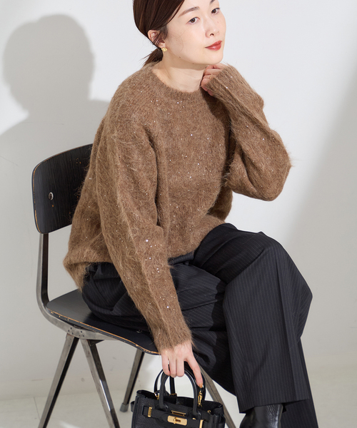 journal standard L'essage（ジャーナルスタンダードレサージュ）の「アルパカMIXスパンコールプルオーバー（ニット/セーター・レディース・グレー/ブラウン/ネイビー・FREE）」の9枚目の写真