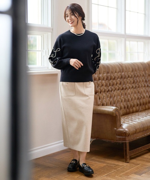 FOUND GOOD（ファウンドグッド）の「ソデシシュウニットPO（ニット/セーター・レディース・ブラック/イエロー系5/アイボリー/グレー系5・S/M/L）」の5枚目の写真