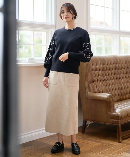 FOUND GOOD（ファウンドグッド）の「ソデシシュウニットPO（ニット/セーター・レディース・ブラック/イエロー系5/アイボリー/グレー系5・S/M/L）」の6枚目の写真