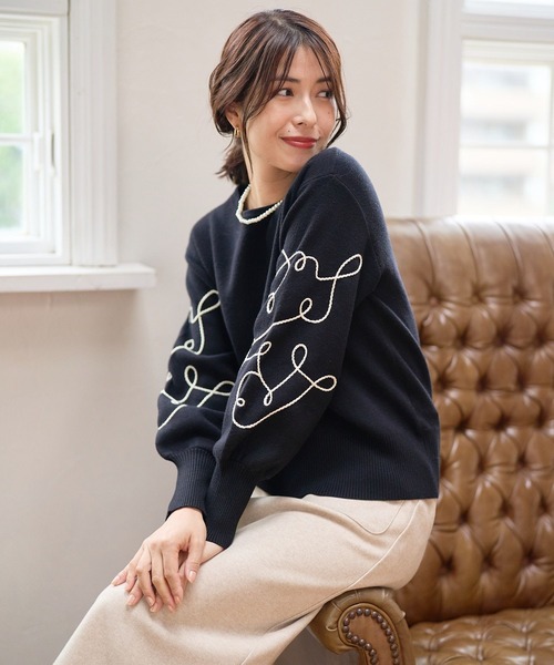 FOUND GOOD（ファウンドグッド）の「ソデシシュウニットPO（ニット/セーター・レディース・ブラック/イエロー系5/アイボリー/グレー系5・S/M/L）」の7枚目の写真