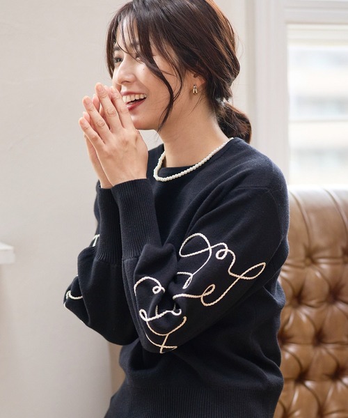 FOUND GOOD（ファウンドグッド）の「ソデシシュウニットPO（ニット/セーター・レディース・ブラック/イエロー系5/アイボリー/グレー系5・S/M/L）」の8枚目の写真