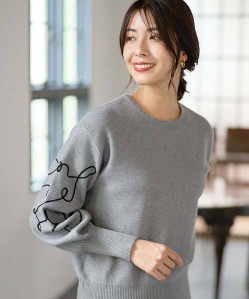 FOUND GOOD（ファウンドグッド）の「ソデシシュウニットPO（ニット/セーター・レディース・ブラック/イエロー系5/アイボリー/グレー系5・S/M/L）」の12枚目の写真