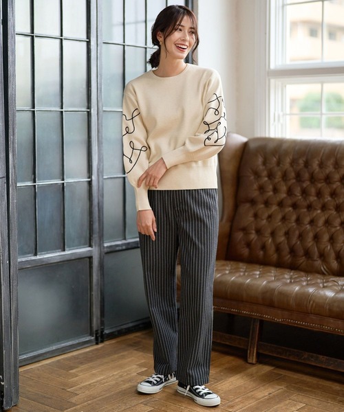 FOUND GOOD（ファウンドグッド）の「ソデシシュウニットPO（ニット/セーター・レディース・ブラック/イエロー系5/アイボリー/グレー系5・S/M/L）」の14枚目の写真