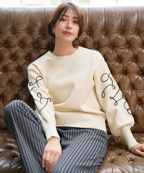 FOUND GOOD（ファウンドグッド）の「ソデシシュウニットPO（ニット/セーター・レディース・ブラック/イエロー系5/アイボリー/グレー系5・S/M/L）」の15枚目の写真