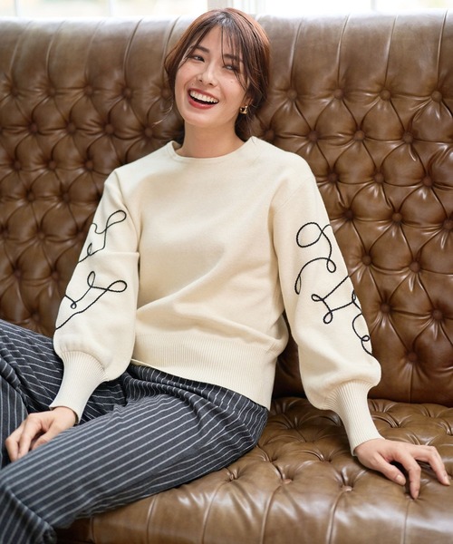 FOUND GOOD（ファウンドグッド）の「ソデシシュウニットPO（ニット/セーター・レディース・ブラック/イエロー系5/アイボリー/グレー系5・S/M/L）」の16枚目の写真