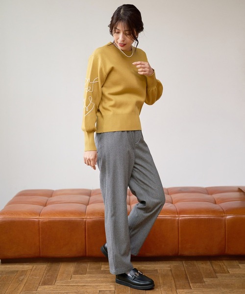 FOUND GOOD（ファウンドグッド）の「ソデシシュウニットPO（ニット/セーター・レディース・ブラック/イエロー系5/アイボリー/グレー系5・S/M/L）」の18枚目の写真