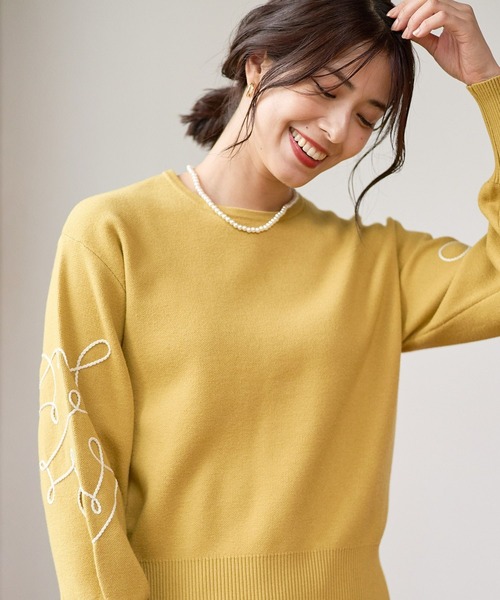 FOUND GOOD（ファウンドグッド）の「ソデシシュウニットPO（ニット/セーター・レディース・ブラック/イエロー系5/アイボリー/グレー系5・S/M/L）」の20枚目の写真