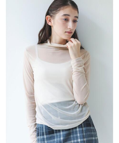so4u(ソーフォーユー)の「シアーハイネックカットソー(Tシャツ/カットソー・レディース・ブラック/ベージュ・F)」の1枚目の写真