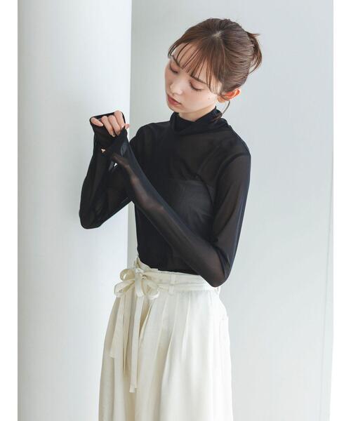 so4u(ソーフォーユー)の「シアーハイネックカットソー(Tシャツ/カットソー・レディース・ブラック/ベージュ・F)」の2枚目の写真