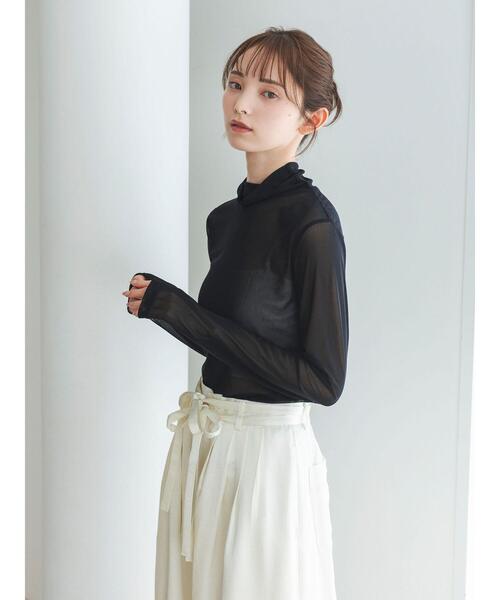 so4u(ソーフォーユー)の「シアーハイネックカットソー(Tシャツ/カットソー・レディース・ブラック/ベージュ・F)」の4枚目の写真