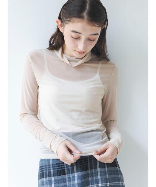 so4u(ソーフォーユー)の「シアーハイネックカットソー(Tシャツ/カットソー・レディース・ブラック/ベージュ・F)」の8枚目の写真