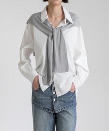 Max J（マックスジェイ）の「【Max J】ニットストール付き レイヤード ドレープシャツ（Tシャツ/カットソー）」