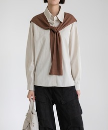 Max J（マックスジェイ）の「【Max J】ニットストール付き レイヤード ドレープシャツ（Tシャツ/カットソー）」