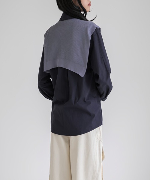 セール】【Max J】ニットストール付き レイヤード ドレープシャツ（T