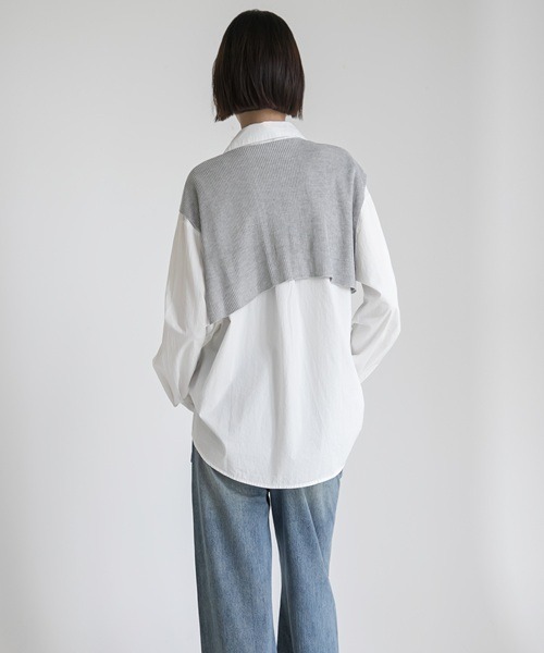 Max J(マックスジェイ)の「【Max J】ニットストール付き レイヤード ドレープシャツ(Tシャツ/カットソー・レディース・ホワイト/ネイビー/アイボリー・FREE)」の15枚目の写真