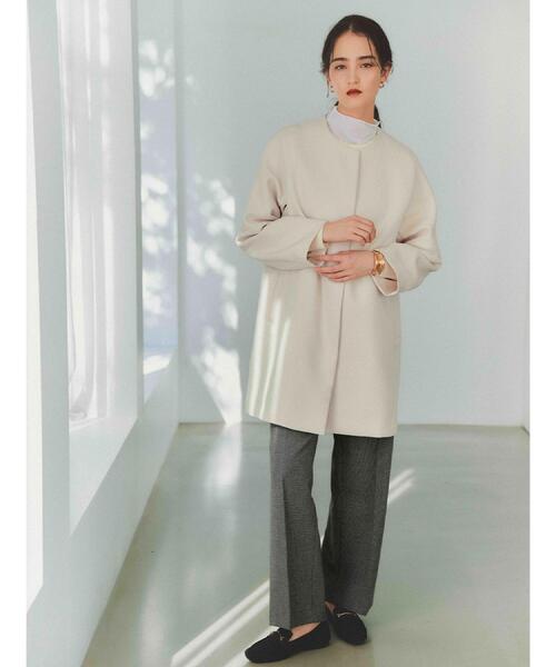 OPAQUE.CLIP（オペークドットクリップ）の「フォルムスリーブミドルコート【洗濯機OK】（ノーカラーコート・レディース・オフホワイト/ブラック/グリーン系・38/36/40）」の6枚目の写真