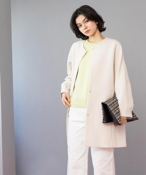 OPAQUE.CLIP（オペークドットクリップ）の「フォルムスリーブミドルコート【洗濯機OK】（ノーカラーコート・レディース・オフホワイト/ブラック/グリーン系・38/36/40）」の7枚目の写真