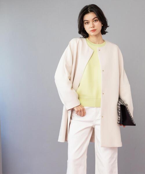 OPAQUE.CLIP（オペークドットクリップ）の「フォルムスリーブミドルコート【洗濯機OK】（ノーカラーコート・レディース・オフホワイト/ブラック/グリーン系・38/36/40）」の8枚目の写真