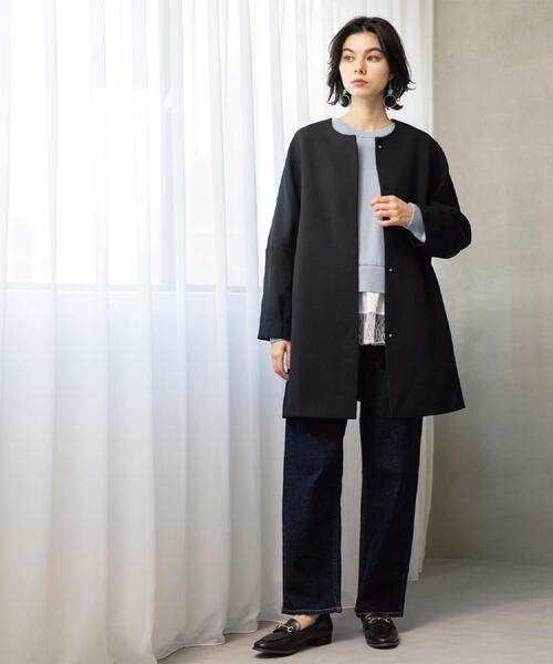 OPAQUE.CLIP（オペークドットクリップ）の「フォルムスリーブミドルコート【洗濯機OK】（ノーカラーコート・レディース・オフホワイト/ブラック/グリーン系・38/36/40）」の13枚目の写真