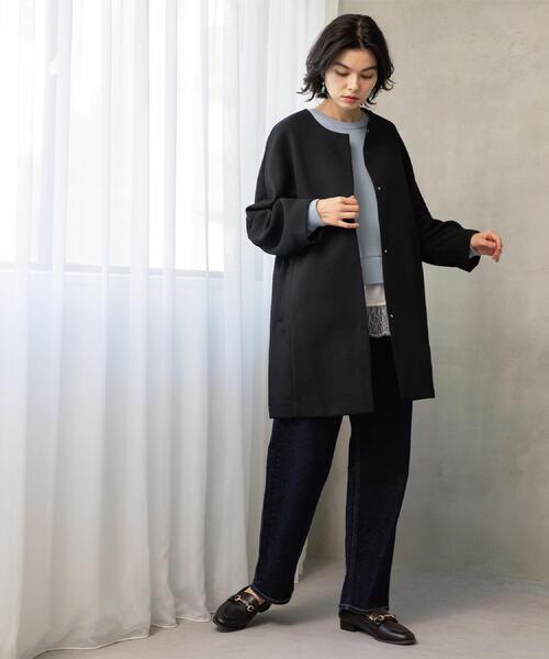 OPAQUE.CLIP（オペークドットクリップ）の「フォルムスリーブミドルコート【洗濯機OK】（ノーカラーコート・レディース・オフホワイト/ブラック/グリーン系・38/36/40）」の14枚目の写真