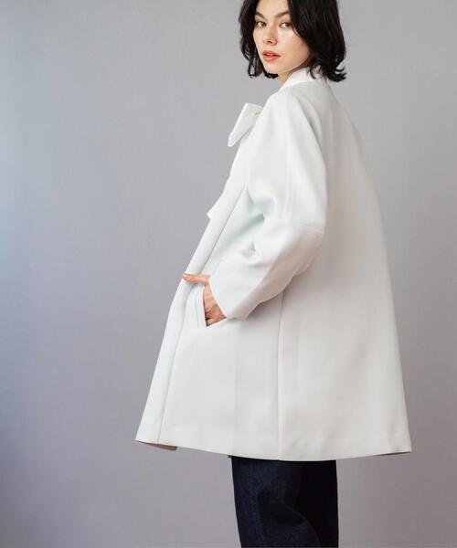 OPAQUE.CLIP（オペークドットクリップ）の「フォルムスリーブミドルコート【洗濯機OK】（ノーカラーコート・レディース・オフホワイト/ブラック/グリーン系・38/36/40）」の18枚目の写真