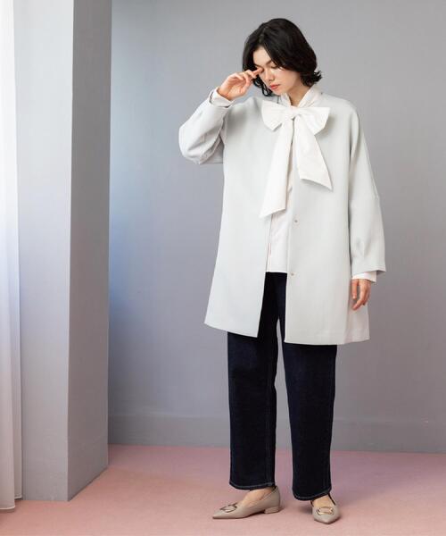 OPAQUE.CLIP（オペークドットクリップ）の「フォルムスリーブミドルコート【洗濯機OK】（ノーカラーコート・レディース・オフホワイト/ブラック/グリーン系・38/36/40）」の19枚目の写真
