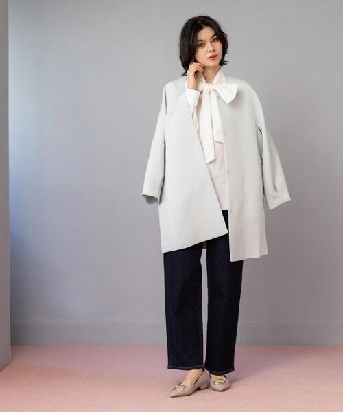 OPAQUE.CLIP（オペークドットクリップ）の「フォルムスリーブミドルコート【洗濯機OK】（ノーカラーコート・レディース・オフホワイト/ブラック/グリーン系・38/36/40）」の21枚目の写真