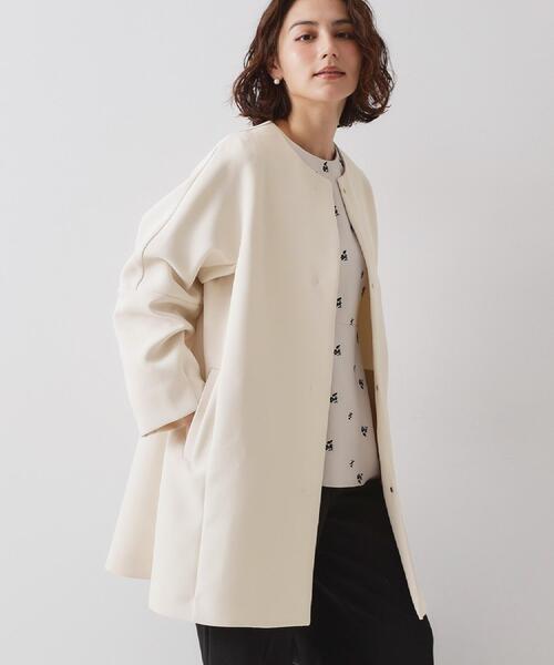 OPAQUE.CLIP（オペークドットクリップ）の「フォルムスリーブミドルコート【洗濯機OK】（ノーカラーコート・レディース・オフホワイト/ブラック/グリーン系・38/36/40）」の13枚目の写真