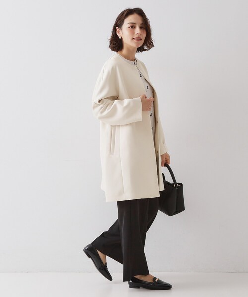 OPAQUE.CLIP（オペークドットクリップ）の「フォルムスリーブミドルコート【洗濯機OK】（ノーカラーコート・レディース・オフホワイト/ブラック/グリーン系・38/36/40）」の16枚目の写真