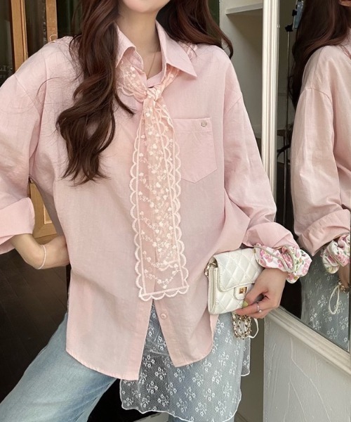 LADY LIKE（レディライク）の「【春夏新作】レースストール付ゆったりシャツ（シャツ/ブラウス・レディース・ピンク/ブルー/ホワイト・M）」の21枚目の写真