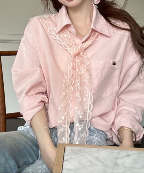 LADY LIKE（レディライク）の「【春夏新作】レースストール付ゆったりシャツ（シャツ/ブラウス・レディース・ピンク/ブルー/ホワイト・M）」の19枚目の写真