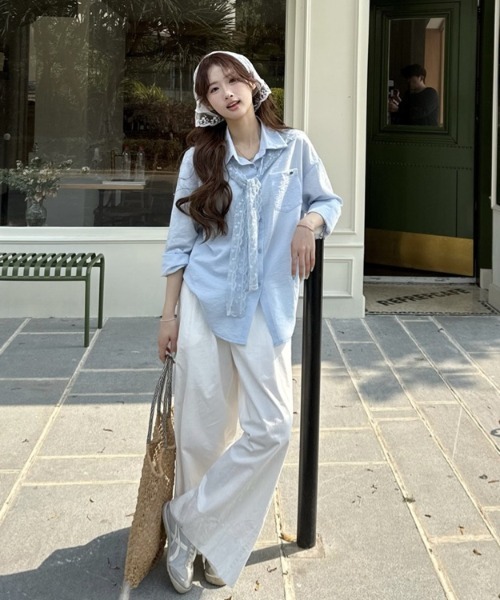 LADY LIKE（レディライク）の「【春夏新作】レースストール付ゆったりシャツ（シャツ/ブラウス・レディース・ピンク/ブルー/ホワイト・M）」の14枚目の写真